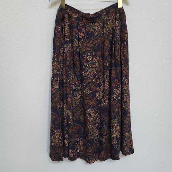 Vintage Skirt Sag Harbor Womens 1X Navy Paisley Floral Elastic Waist Midi Length - Picture 1 of 13